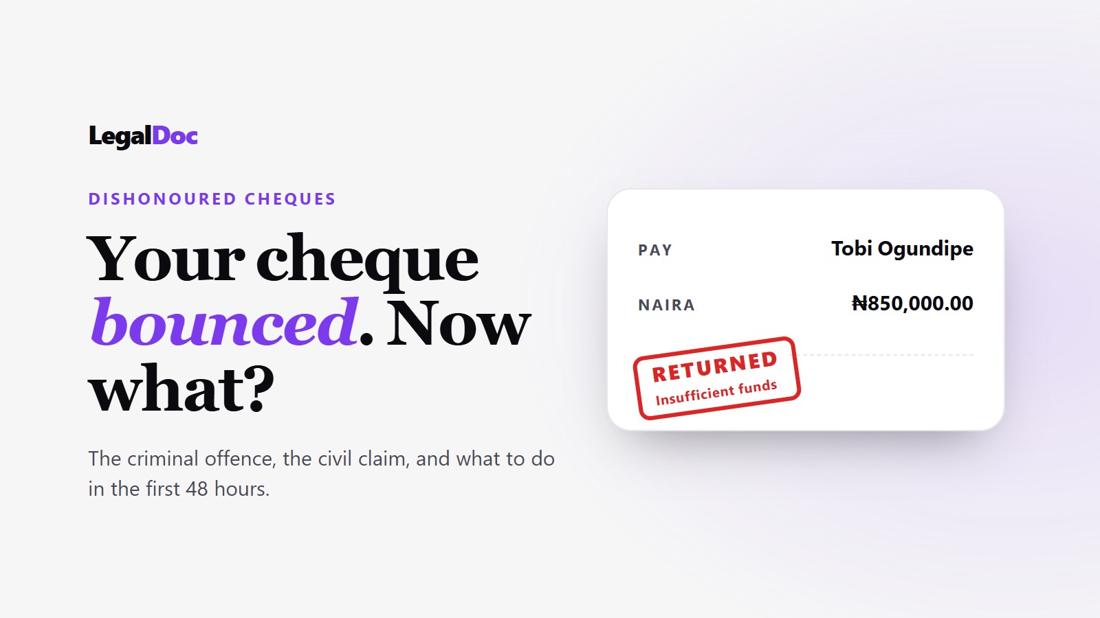 A Cheque Bounced on You: What to Do Next, and What Nigerian Law Lets You Do