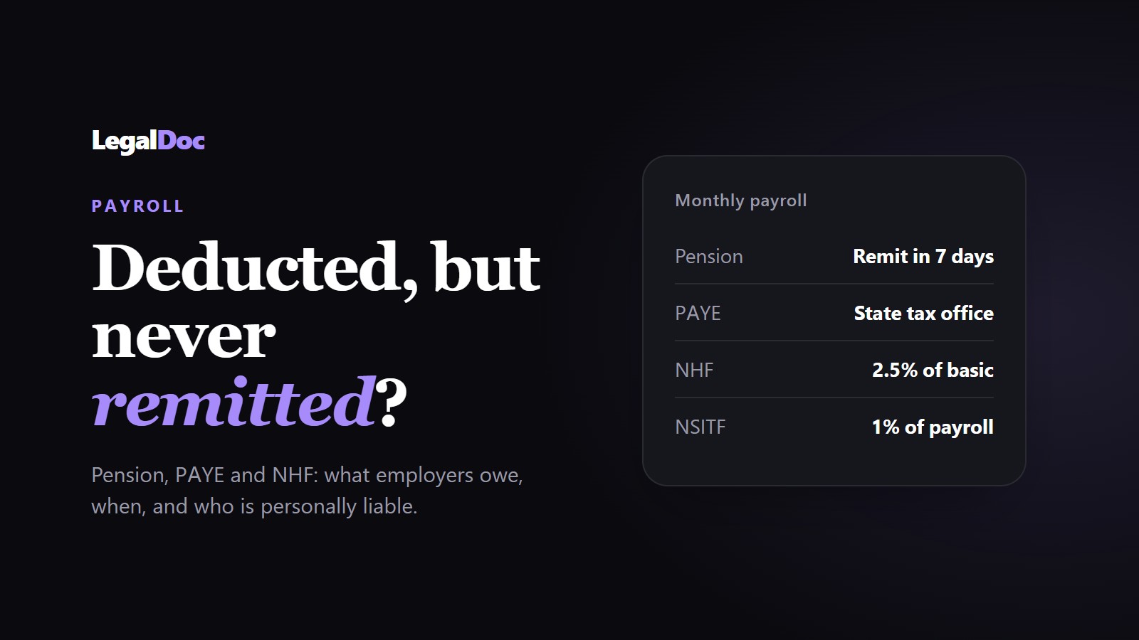 Pension, PAYE and NHF: The Deductions Nigerian Employers Must Remit, and the Personal Liability If They Do Not