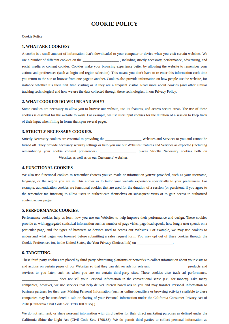 Preview of the Cookie Policy template