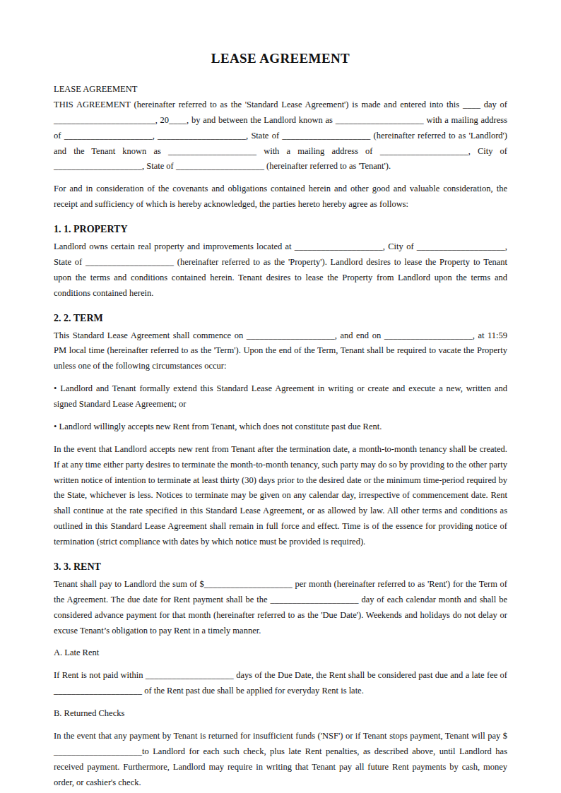 Preview of the Lease Agreement template
