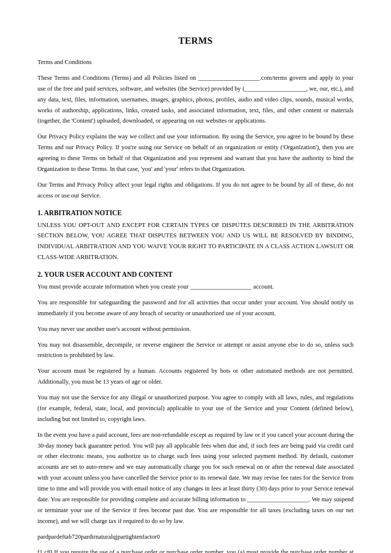Preview of the Terms template
